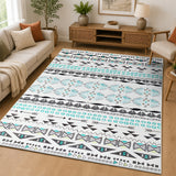 Morocco Style Living Room Printed Area Rug Teal & White