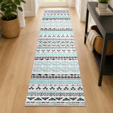 Morocco Style Living Room Printed Area Rug Teal & White