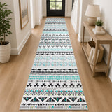 Morocco Style Living Room Printed Area Rug Teal & White