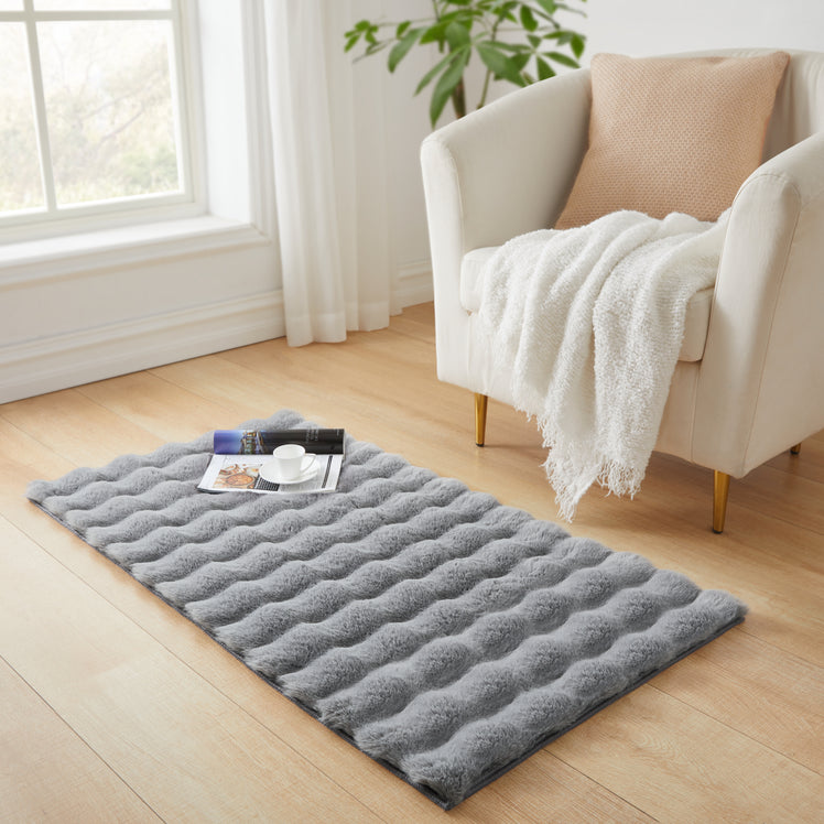 Soft Bubble Rug – Faux Fur Textured Washable Area Rug