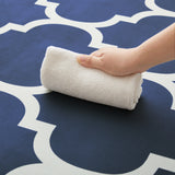 Non-Slip Geometric Lattice Printed Area Rug Navy