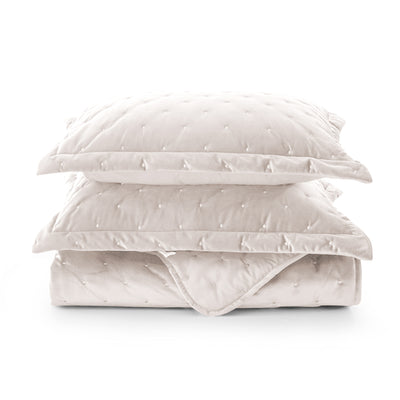 Crushed Velvet Bedspread Beige Bedding Set