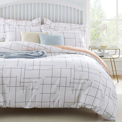 Tile Pattern Printed Reversible Duvet Cover Set White/Cream