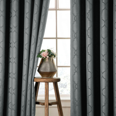 Embossed Blackout Room Darkening Eyelet Curtains Grey