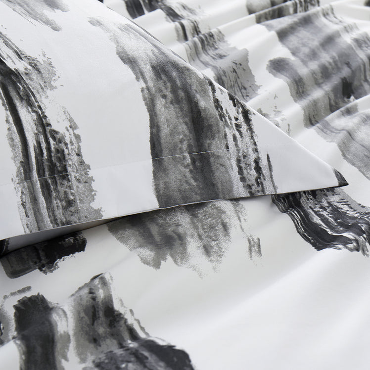 Brushed Stripes Printed Reversible Duvet Cover Set Grey