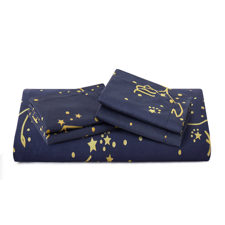 Gold Sparkle Printed Reversible Duvet Cover Set Navy