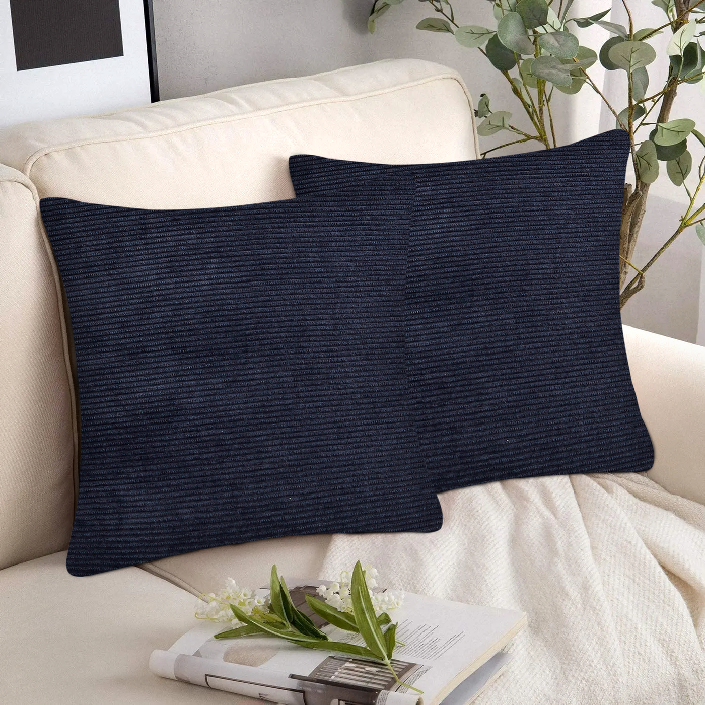 Velvet Corduroy Cushion Covers Navy