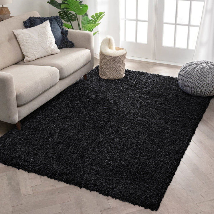 Soft Plain Large Rug Runner Black Wool Style – Oxford Homeware