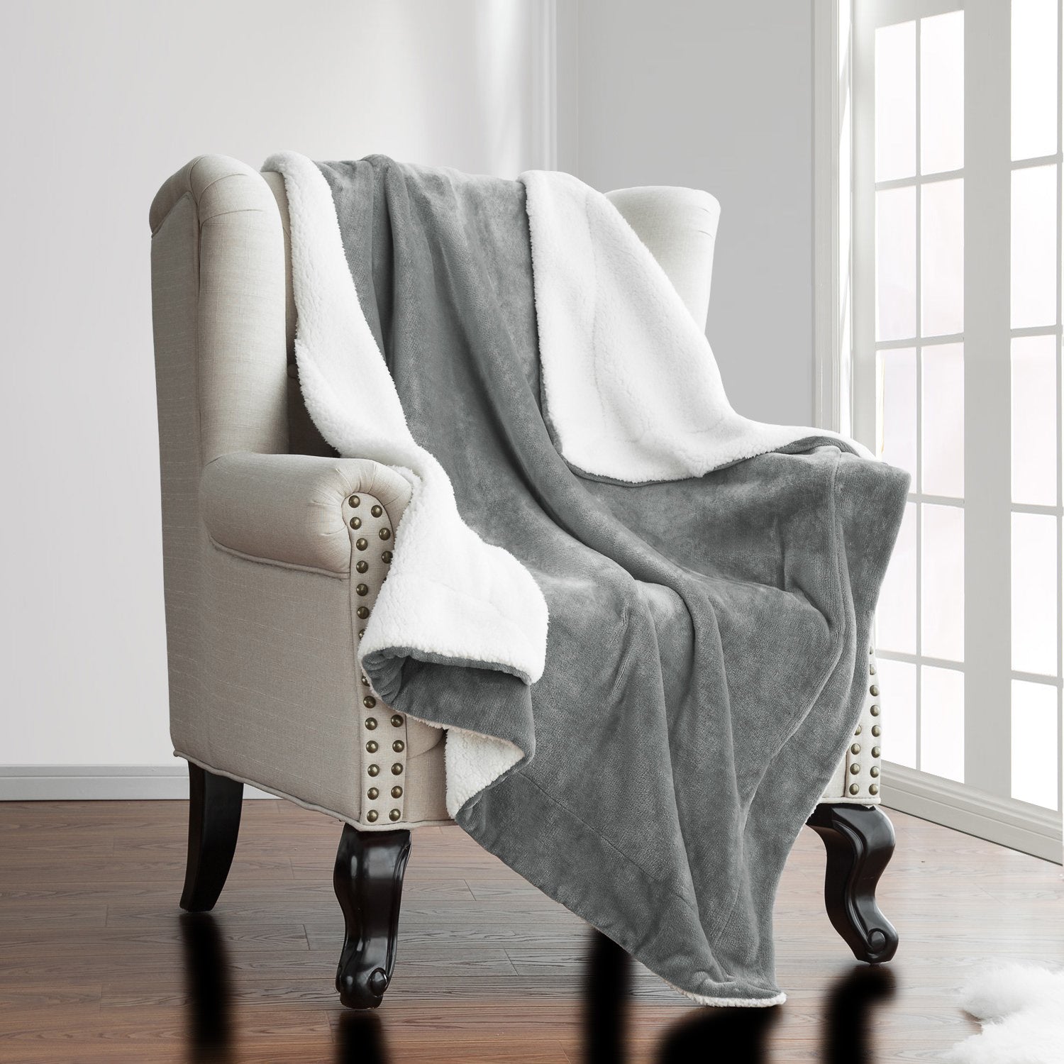 Silver Throw Silver Sherpa Throw Blanket – Oxford Homeware