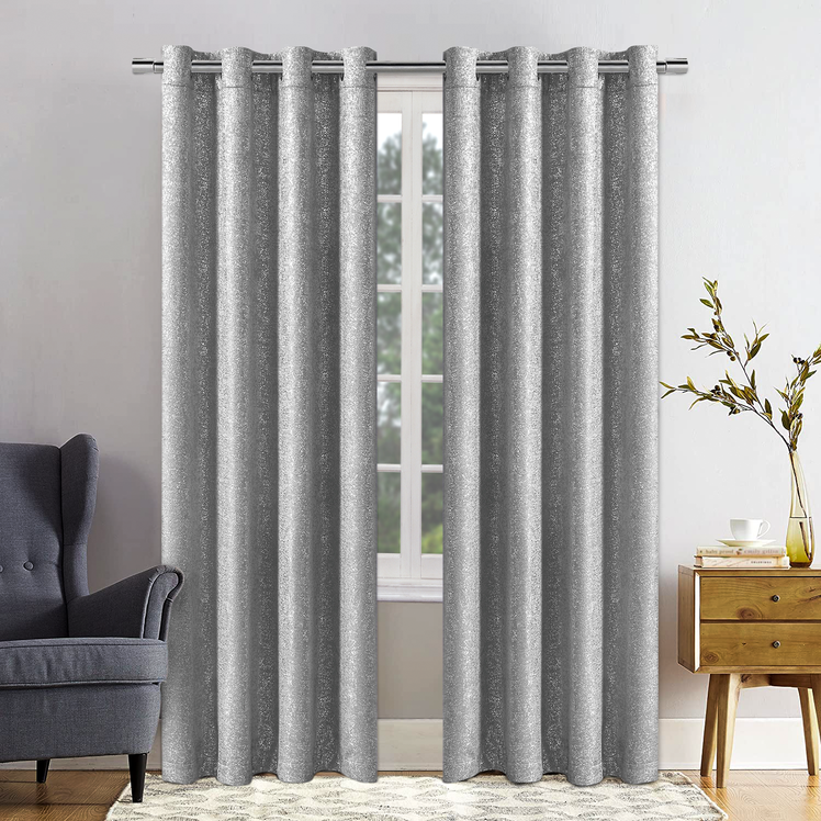 Glitter Sparkle Blackout Eyelet Ring Top Curtains Silver