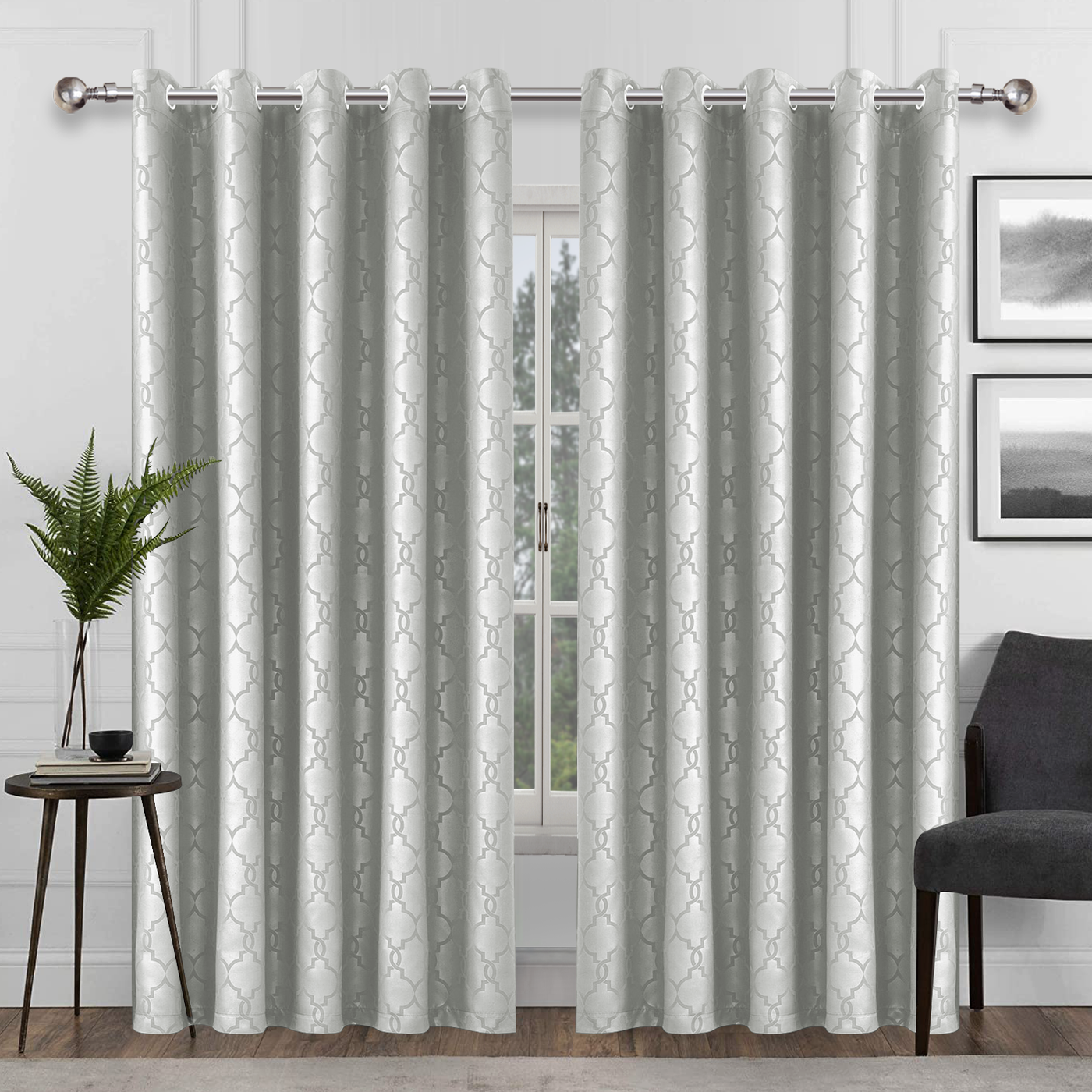 Silver Embossed Blackout Eyelet Ready Made Curtains Oxford Homeware