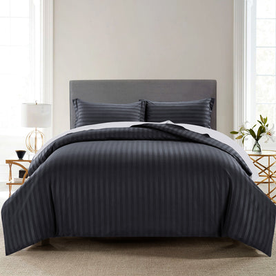 Stripe Black Duvet Cover Set With Pillowcases