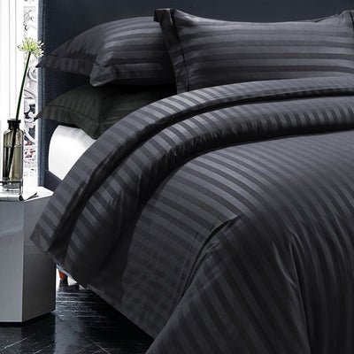 Stripe Black Duvet Cover Set With Pillowcases