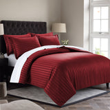 Stripe Burgundy Duvet Cover Set With Pillowcases