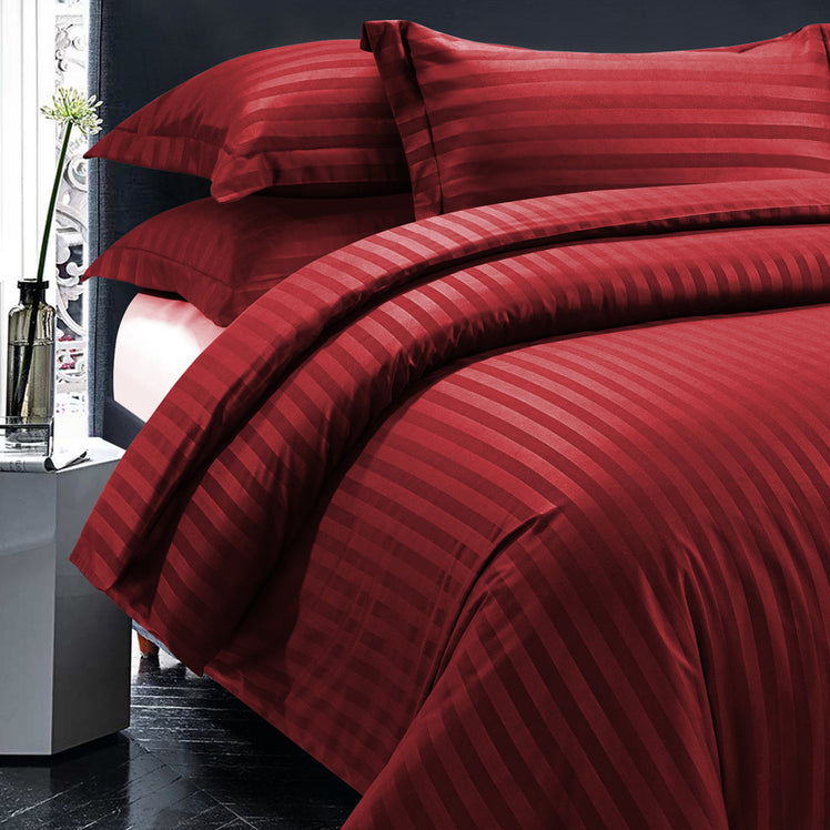 Stripe Burgundy Duvet Cover Set With Pillowcases