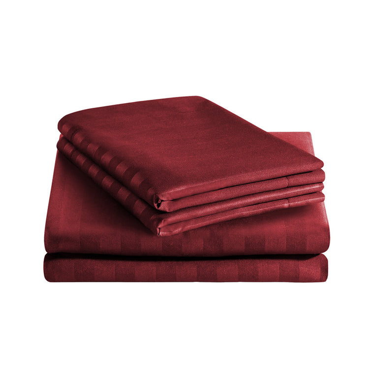 Stripe Burgundy Duvet Cover Set With Pillowcases