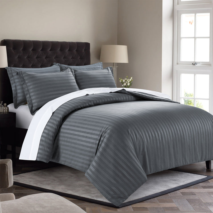 Stripe Charcoal Duvet Cover Set With Pillowcases