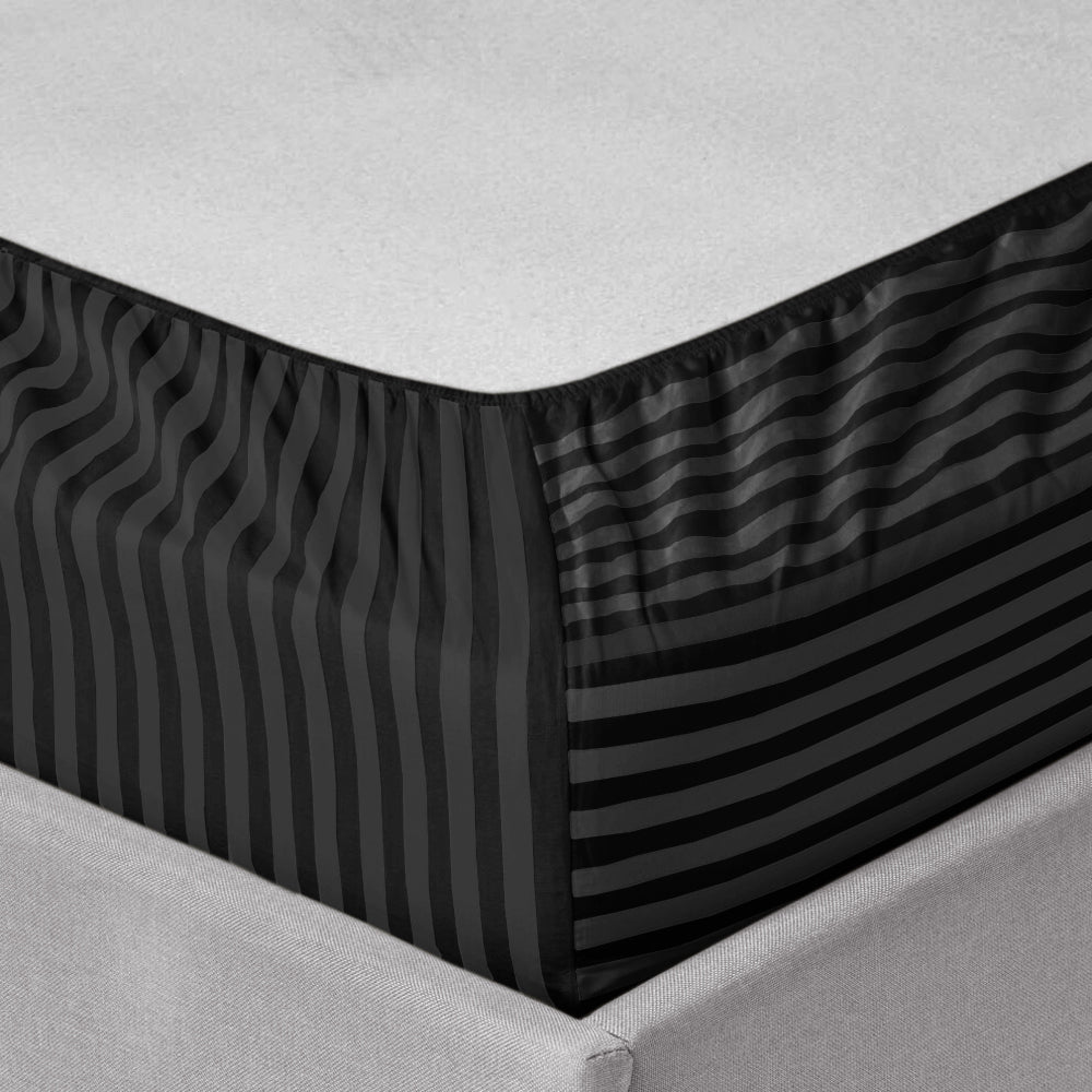 Stripe Fitted Sheet Extra Deep Elastic 25CM Black