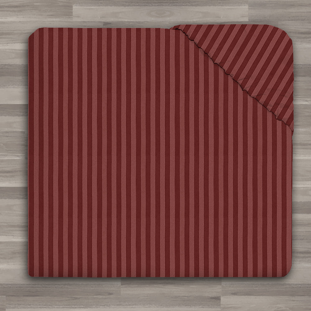 Stripe Fitted Sheet Extra Deep Elastic 25CM Burgundy