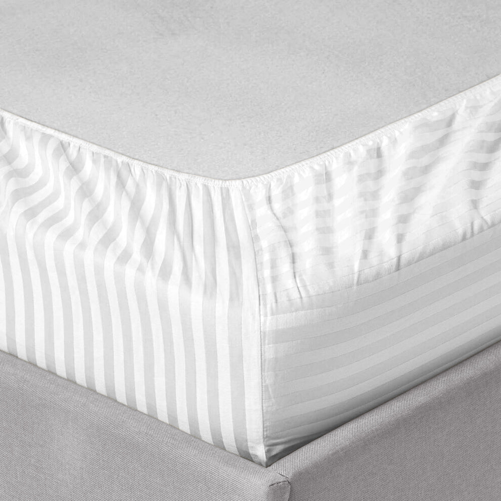 Stripe Fitted Sheet Extra Deep Elastic 25CM White