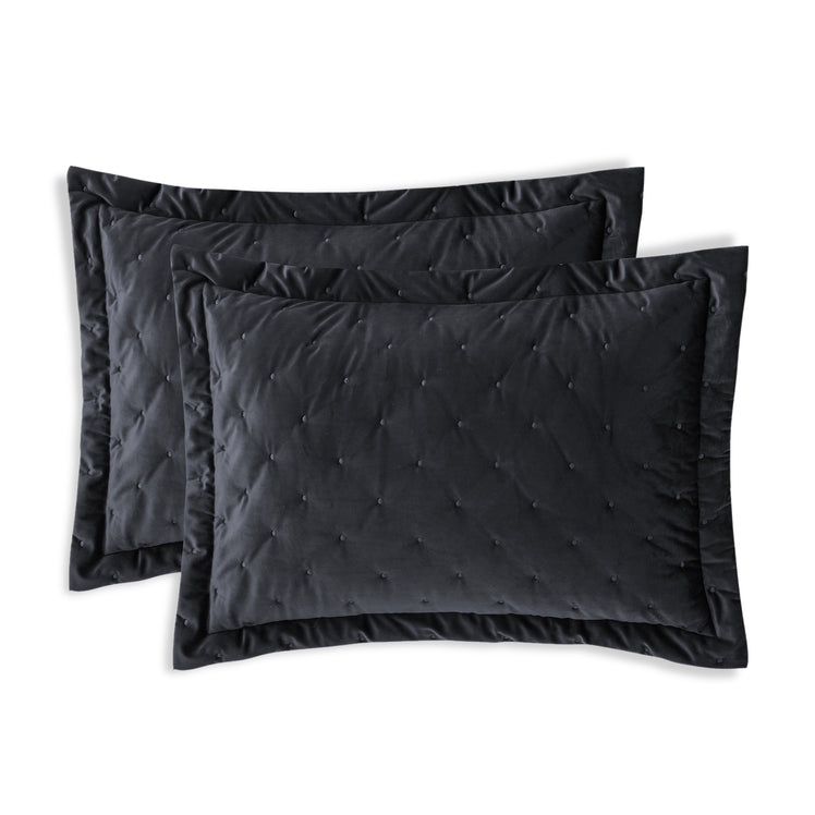 Black Crushed Velvet Bedspread Set & Matching Eyelet Curtain