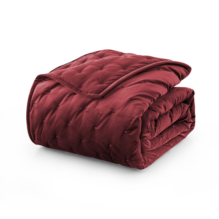 Burgundy Crushed Velvet Bedspread Set & Matching Eyelet Curtain