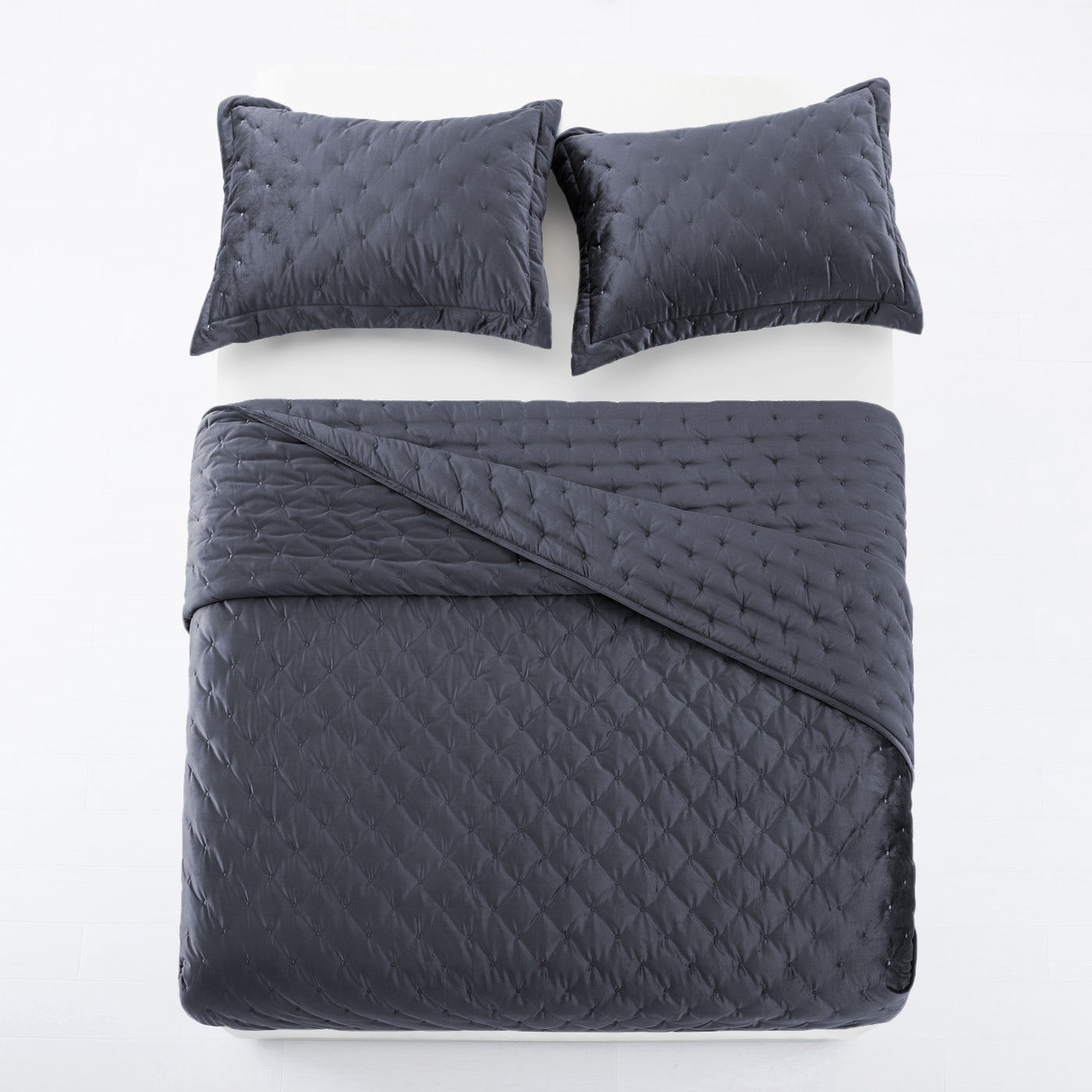 Charcoal Crushed Velvet Bedspread Set & Matching Eyelet Curtain