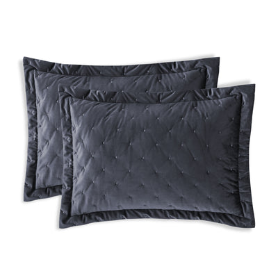 Charcoal Crushed Velvet Bedspread Set & Matching Eyelet Curtain