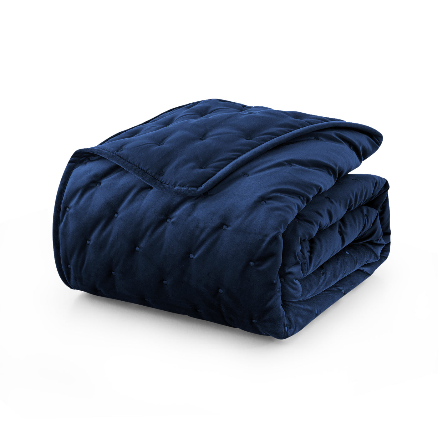 Blue Crushed Velvet Bedspread Set & Matching Eyelet Curtain