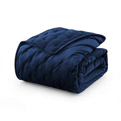 Blue Crushed Velvet Bedspread Set & Matching Eyelet Curtain
