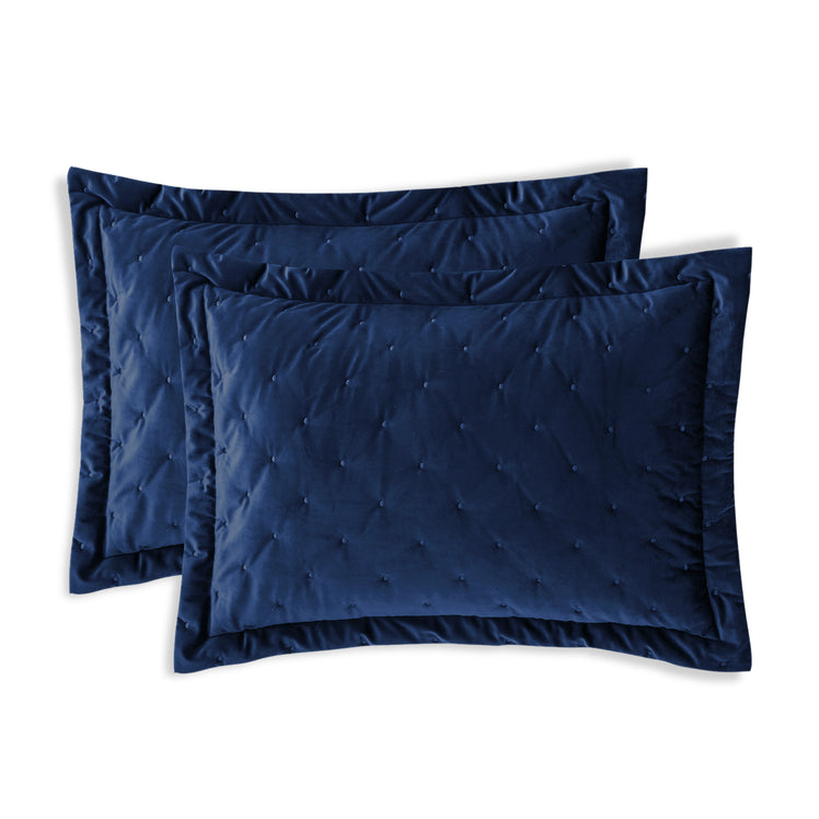 Blue Crushed Velvet Bedspread Set & Matching Eyelet Curtain