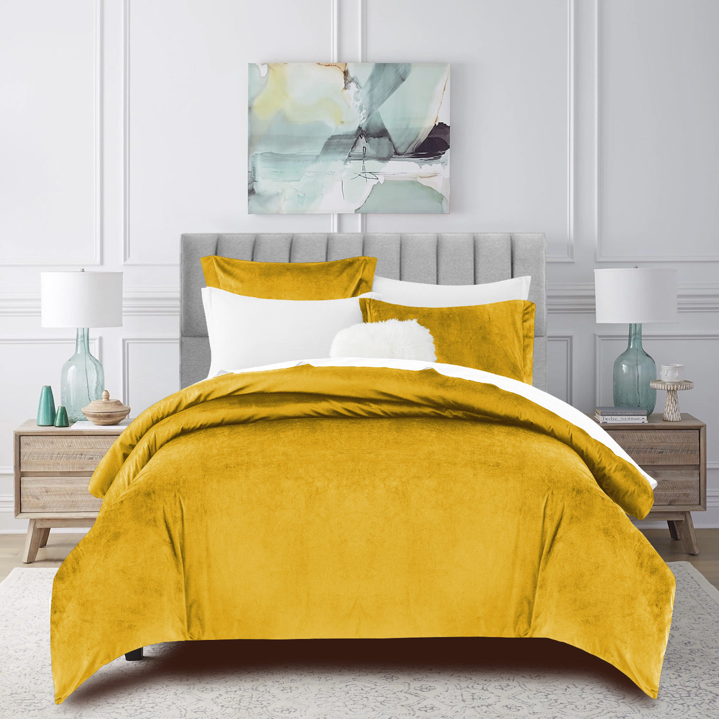 Crushed Velvet Duvet Cover Set Ochre
