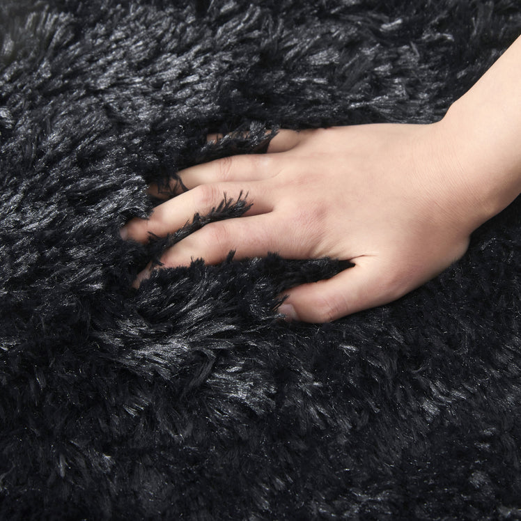 Black Shaggy Rug Faux Fur Anti Slip Soft Fluffy