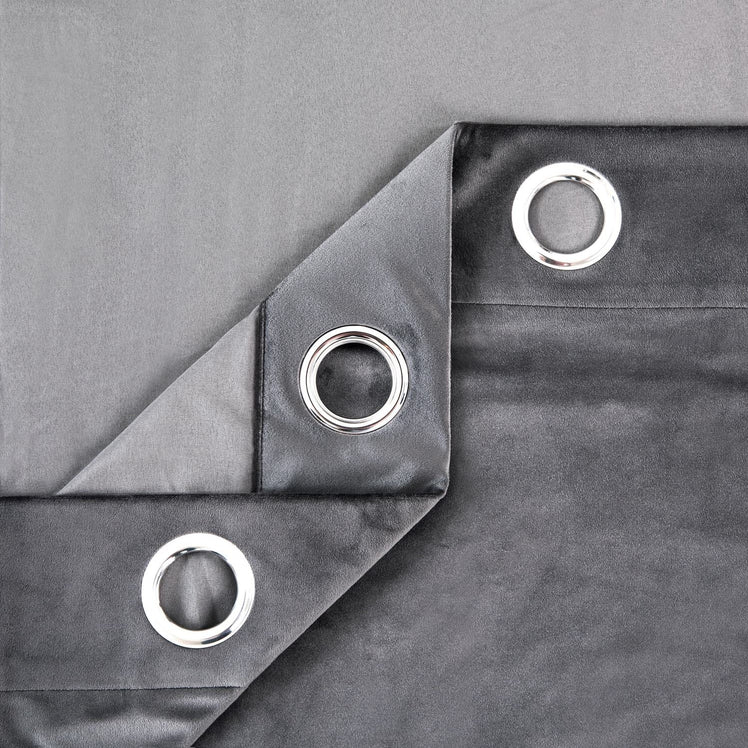 Crushed Velvet Charcoal Duvet Cover & Matching Eyelet Curtain